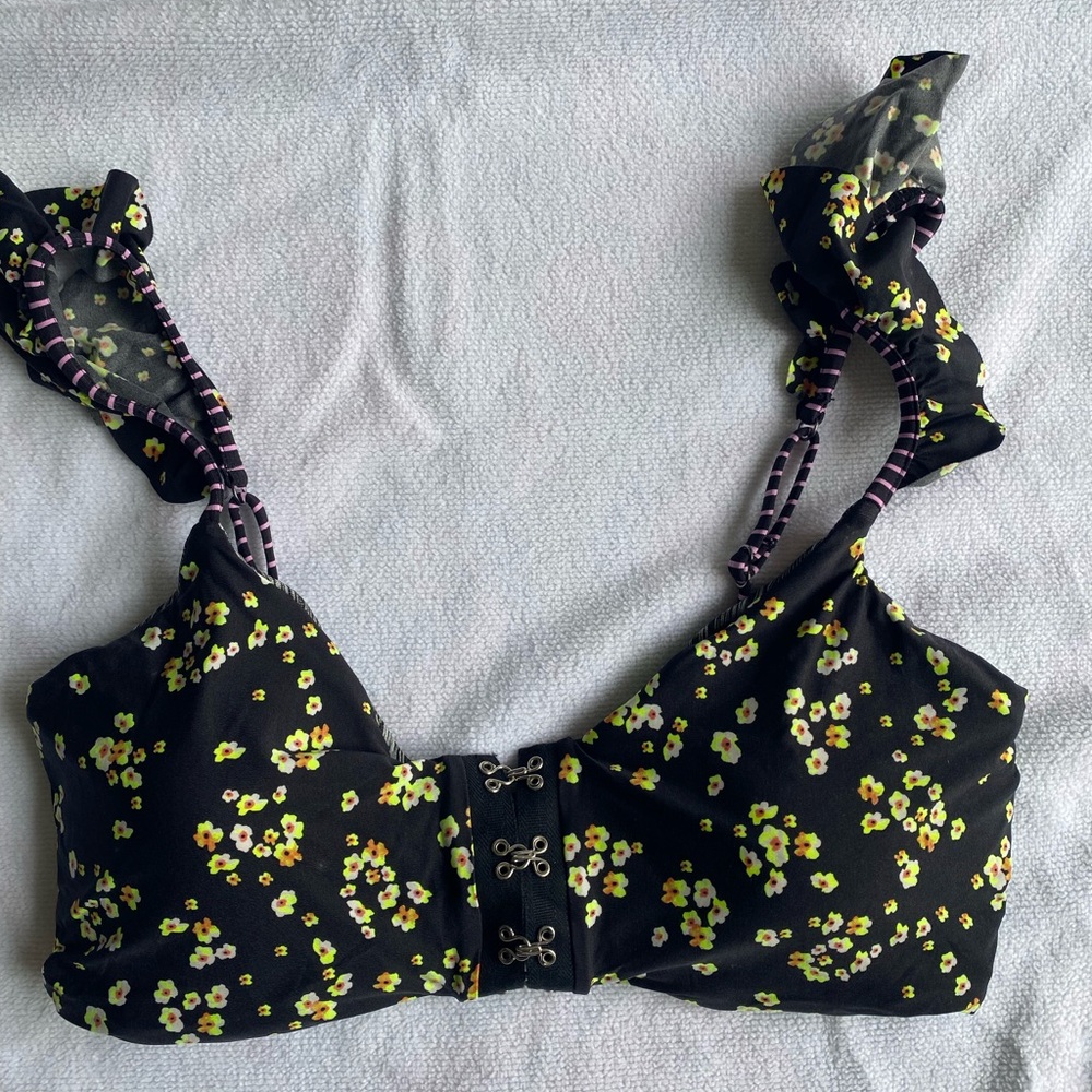 Maaji Black and yellow floral bathing suit top
